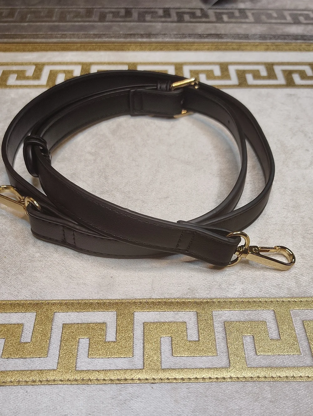 NEW Adjustable Black Leather Bag Strap with Gold Hardware